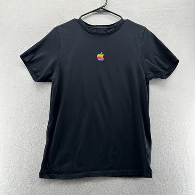 Vintage Apple Shirt Rainbow Logo Mens Small Black Graphic Tee