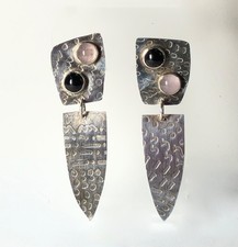 Artist made lt weight sterling silver, amethyst, pink tourmaline post earrings