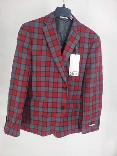Bar III Blazer Mens 40S Red Grey Plaid Wool Slim Fit Sport Coat Jacket Damaged - Picture 4 of 15