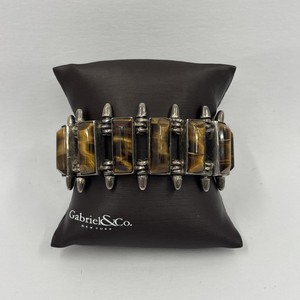 Antonio Pineda TAXCO 925 Sterling Silver Spike Tiger Eye Link Bracelet 7”118.75g