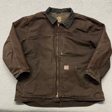 Carhartt Jacket Mens XL Brown Sherpa Lined Duck Canvas Work Wear C61 DKB