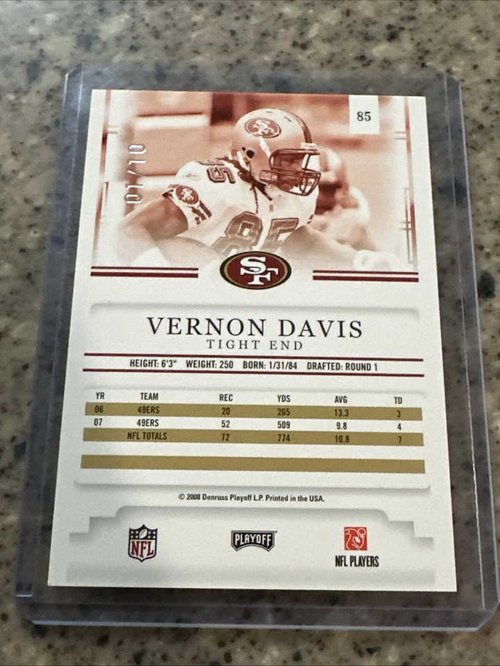 Vernon Davis-2008 Prestige #85 Tenth Anniversary SP 01/10 FIRST ON PRINT-49ers - Image 2 of 3