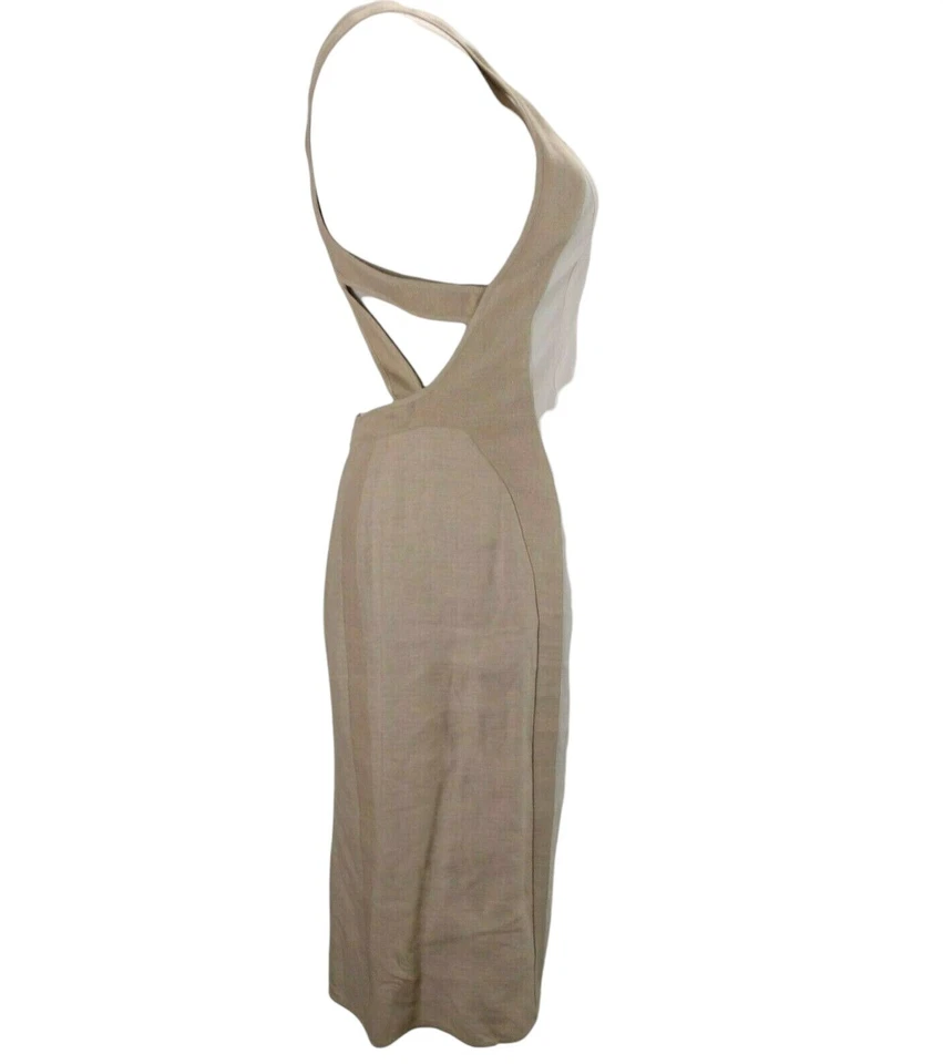 Funda Narciso Rodriguez Cage Midi Espalda Talla 8 Beige Lino Paneles Informal Foto 4 de 4