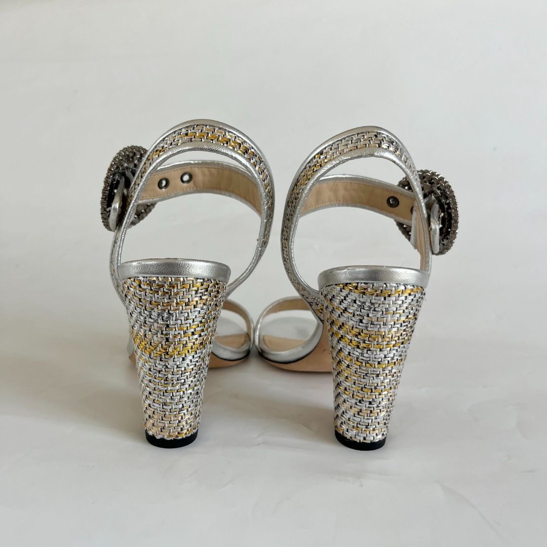 Jimmy Choo Metallic Silver Gold Crystal Buckle Sandals 38 | eBay