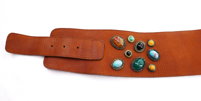 LEATHEROCK WiDE LEATHER SOUTHWESTERN BoHo COWGiRL GEM STONE  display picture 1