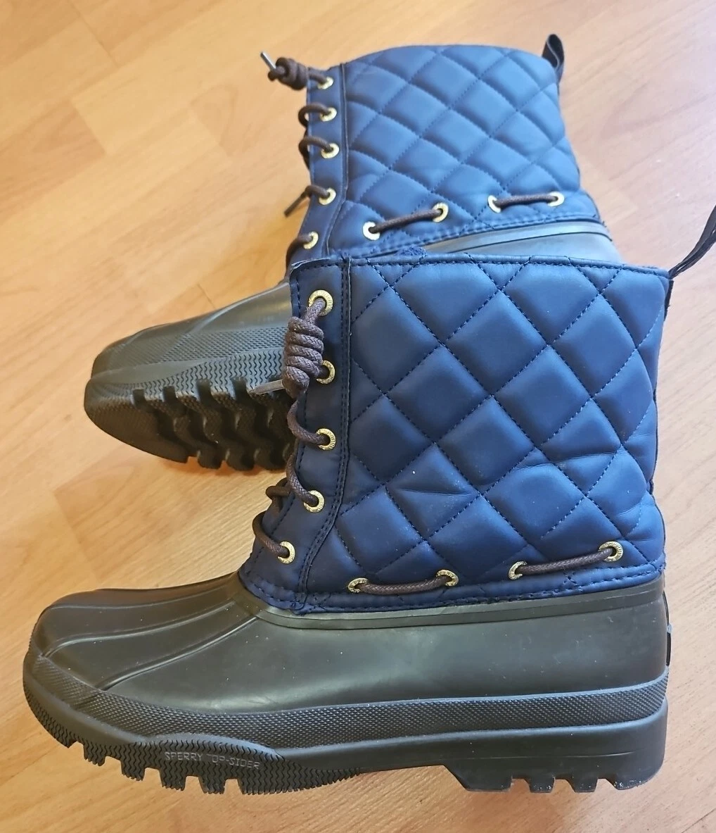 Sperry Navy Blue Nylon Quilted Saltwater Duck Boot Rain Hiking Camping Size 10
