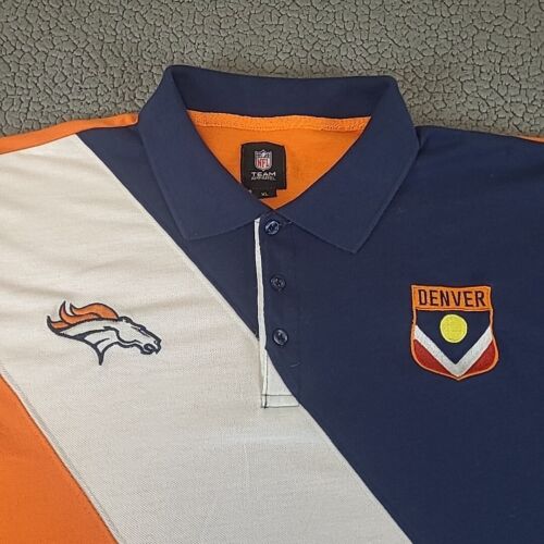 NFL Denver Broncos Shirt Men's XL Blue Colorblock Rugby Scrum Polo Embroidered - Picture 1 of 10