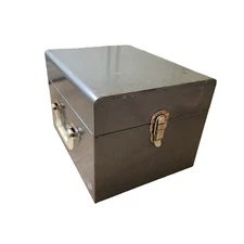 Vintage Metal Storage Box Carrying Case 35mm Slide Holder  + 10 Slide Trays