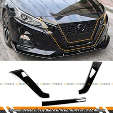 GLOSS BLACK FRONT GRILL CHROME DELETE TRIM COVER GARNISH FOR 19-22 NISSAN ALTIMA
