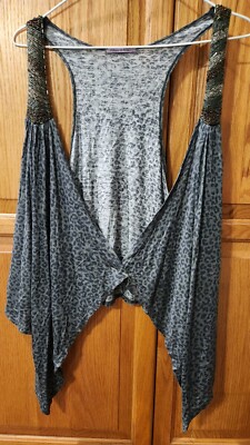 Rheea & Co Beaded Rayon Jersey Waterfall Vest Size Lg.