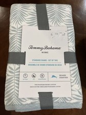 New Set of 2 Tommy Bahama Seafoam Palm Leaves Standard Pillow Shams Quilted
