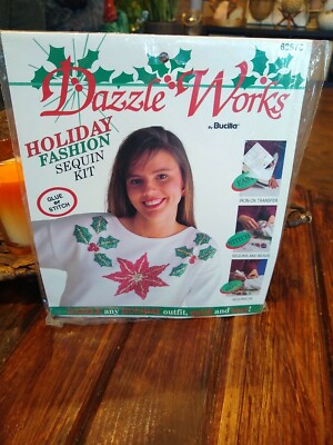 Vintage Dazzle Works By Bucilla Holiday Fashion Sequin Kit 1992