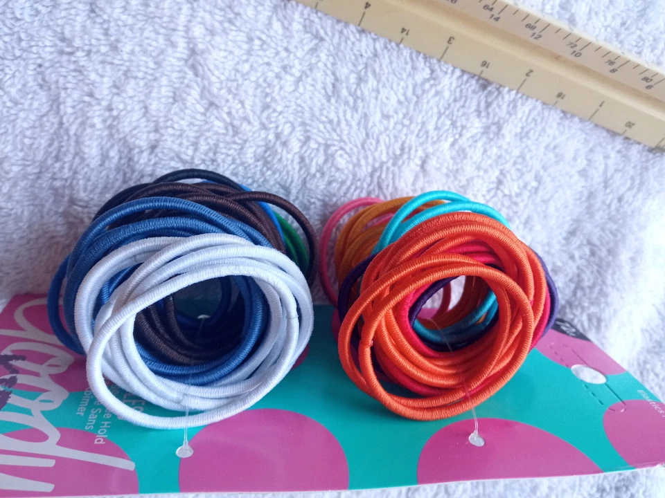 72 Goody Color Thin 2mm No Metal Ponytailer Hair Bands White Blues Ouchless Kids - Image 3 of 4