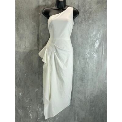 AQUA FORMAL Women's White One-Shoulder Scuba Crepe Midi Sheath Dress SZ 4 |  eBay