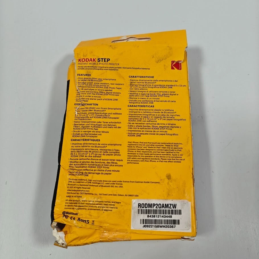 KODAK STEP Instant Mobile Photo Printer RODMP20AMZW WHITE