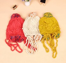 Pom Pom Women knit Baggy Ear Flap Beanie Thick Warm Winter Ski Hat Soft Cap H237