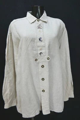 Trachtenhemd von Gloriette leichtes Leinenhemd beige Enzian Stickerei Gr.XL 43 - Bild 1 von 4