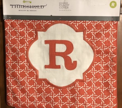 Threshold Monogram Pillow Cover 18'' x 18''  Coral  ''R''