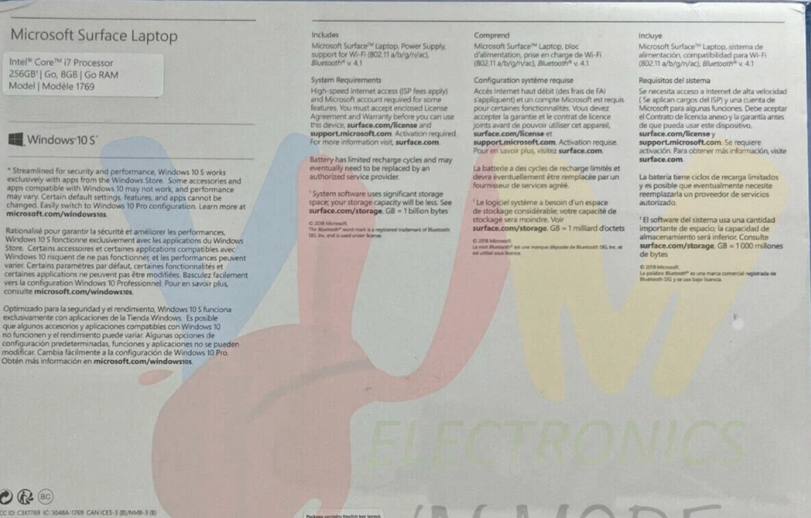 Microsoft Surface Laptop Intel core I7 processor 8 GB RAM model