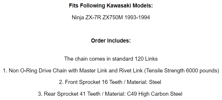 Black Drive Chain And Sprocket Kit for Kawasaki Ninja ZX-7R ZX750M