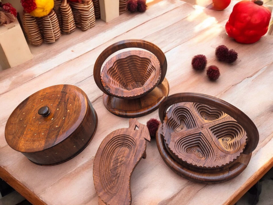 Handmade Maple Wood Kitchen Set – Heart-Shaped Dry Fruit Holder, Tray & More - Image 2 of 4