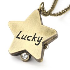 Unique Star Shape Lucky Word Quartz Pocket Watches Necklace Chain for Men Women