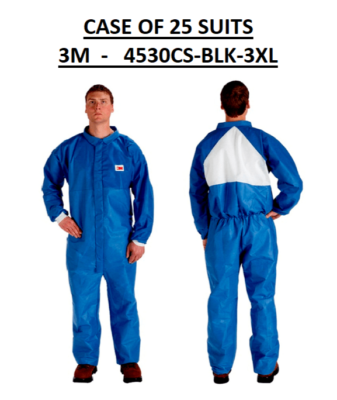 Full Case of 25 Suits 3M 4530CS-BLK-3XL Protective Coverall Safety