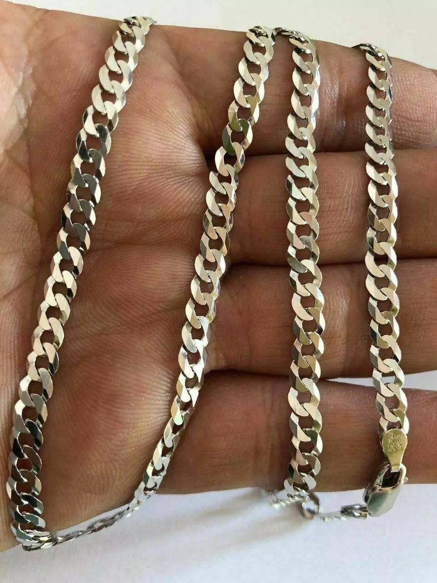 Miami Cuban Silver Chain Cuban Link Chain Flat Chain for Him 