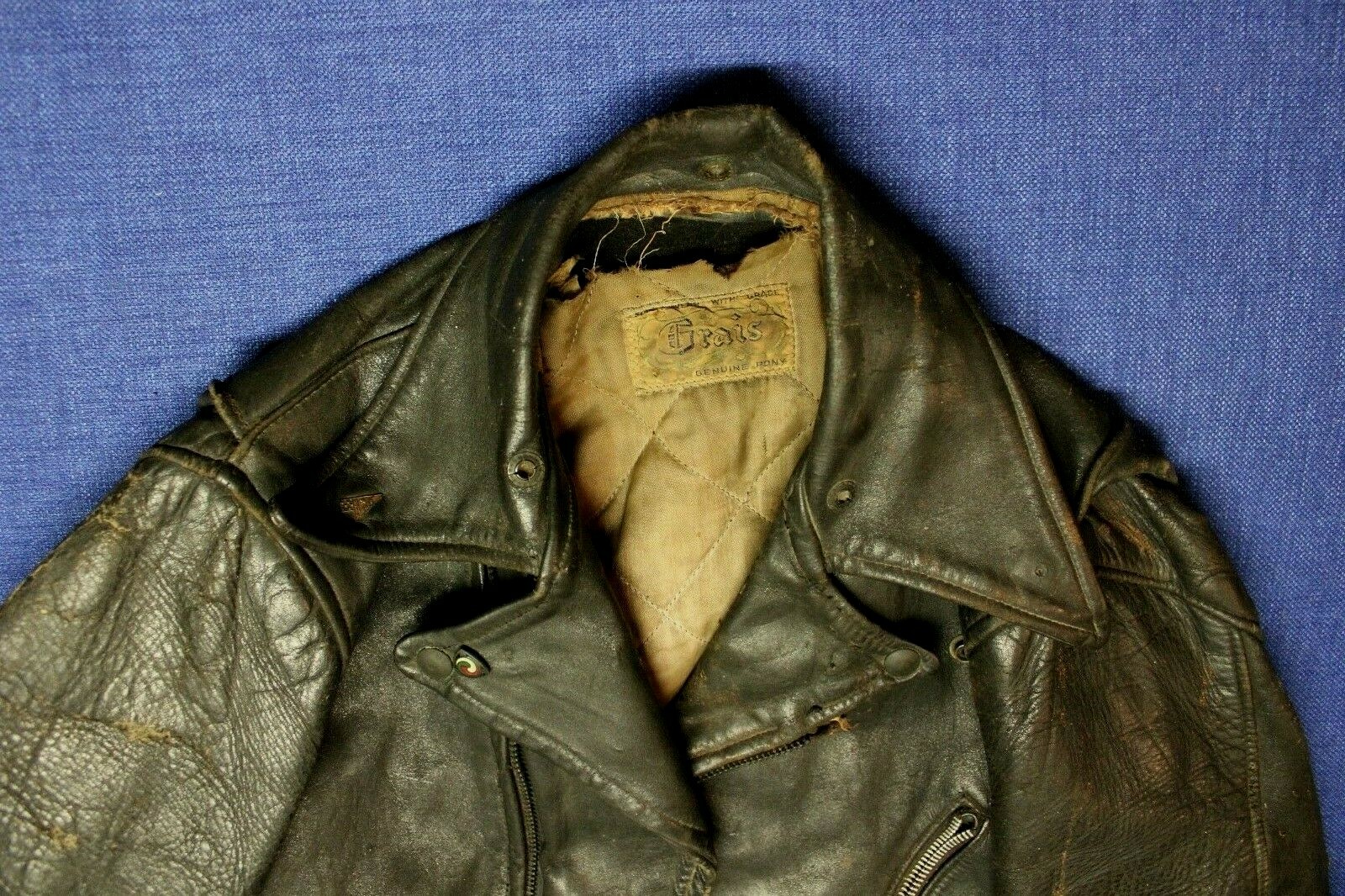 Giacca Moto Vintage anni '50 ROD BENDER BIKER Originale GRIGIO PONY Pelle Nera