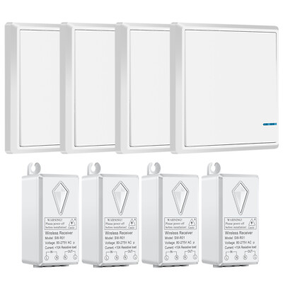 Funk Wandschalter Lichtschalter 4 Set mit 4 Empfänger 1-Gang Wasserdicht Ein/Aus