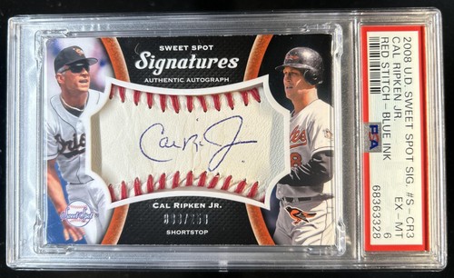 2008 Sweet Spot Cal Ripken Jr. Signatures Red Stitch Blue Ink Auto #/258 PSA 6