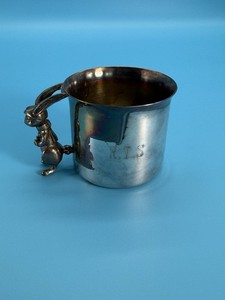 Vintage Reed Barton Silverplate Baby Cup Bunny Handle Engraved R.T.S Original