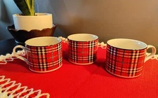 Set Of 3 Studio Nova Tartan Red Made In Japan Coffee Mugs 