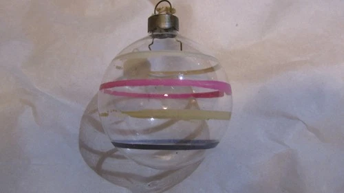 Vintage Christmas Made in USA Unsilvered Glass Ornament War Era Stripes #2