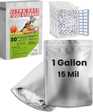 30 Mylar Bags for Food Storage 1 Gallon - Extra Thick 15 Mil - Long Term & Food