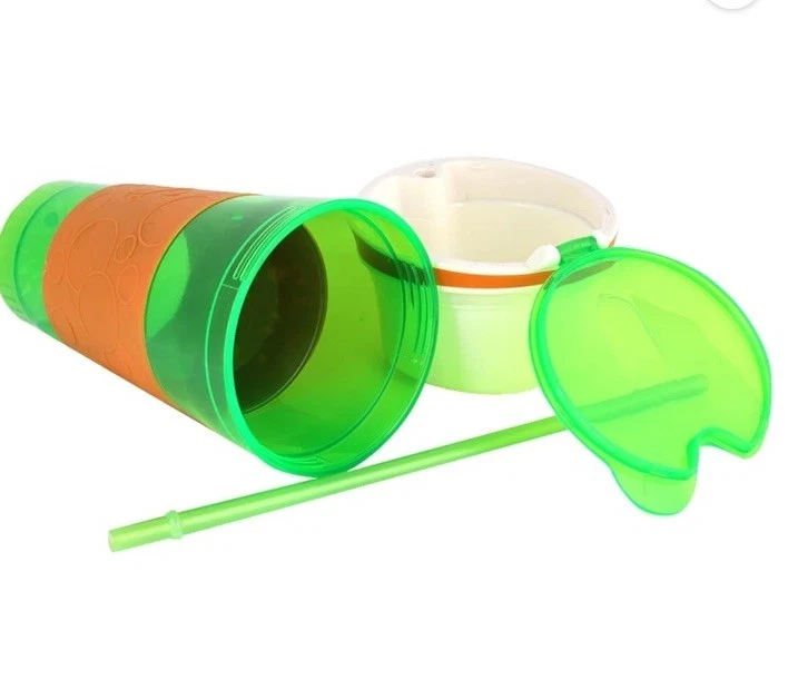 Snackeez 2 in 1 Green/Orange Snack & Drink Cup 4 oz Snack Cup/16 oz Drink New - Image 3 of 4