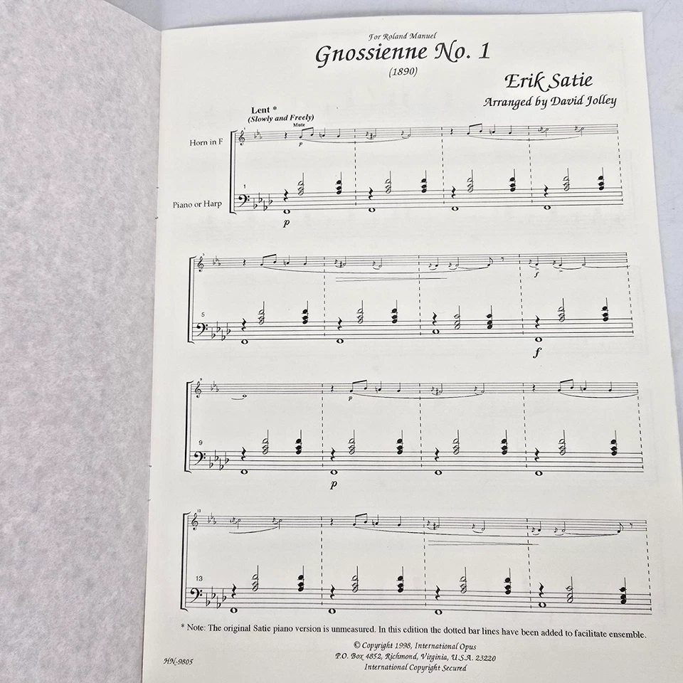Erik Satie Gnossienne No. 1 French Horn in F For & Harp Piano Sheet Music Scores - Image 2 of 4