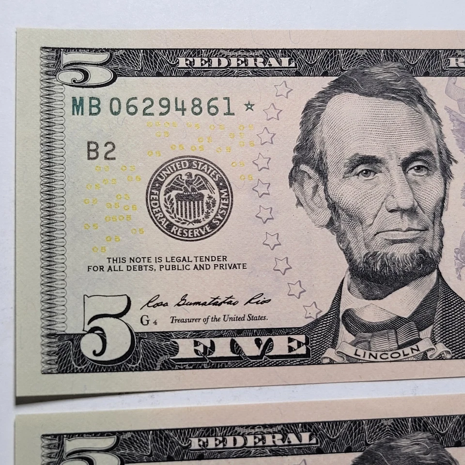 2013 Federal Reserve $5 Dollar ~Consecutive STAR Replacement Notes GEM BU 2-Ct🔥 - Image 2 of 4