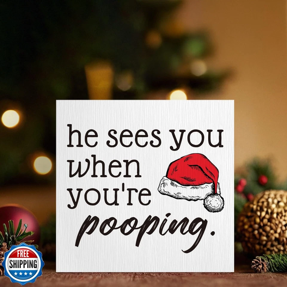 ANIANG Christmas Bathroom Decorations - Funny Christmas Decor, He Sees You Wh - Image 2 of 4