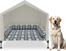 Elevated Dog Bed House W/ Canopy  Bolster 2-in-1 Outdoor Raised Dog Cot