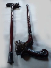 Walking cane wolf Carved handle and staff Wood walking stick Hand carved Hiking