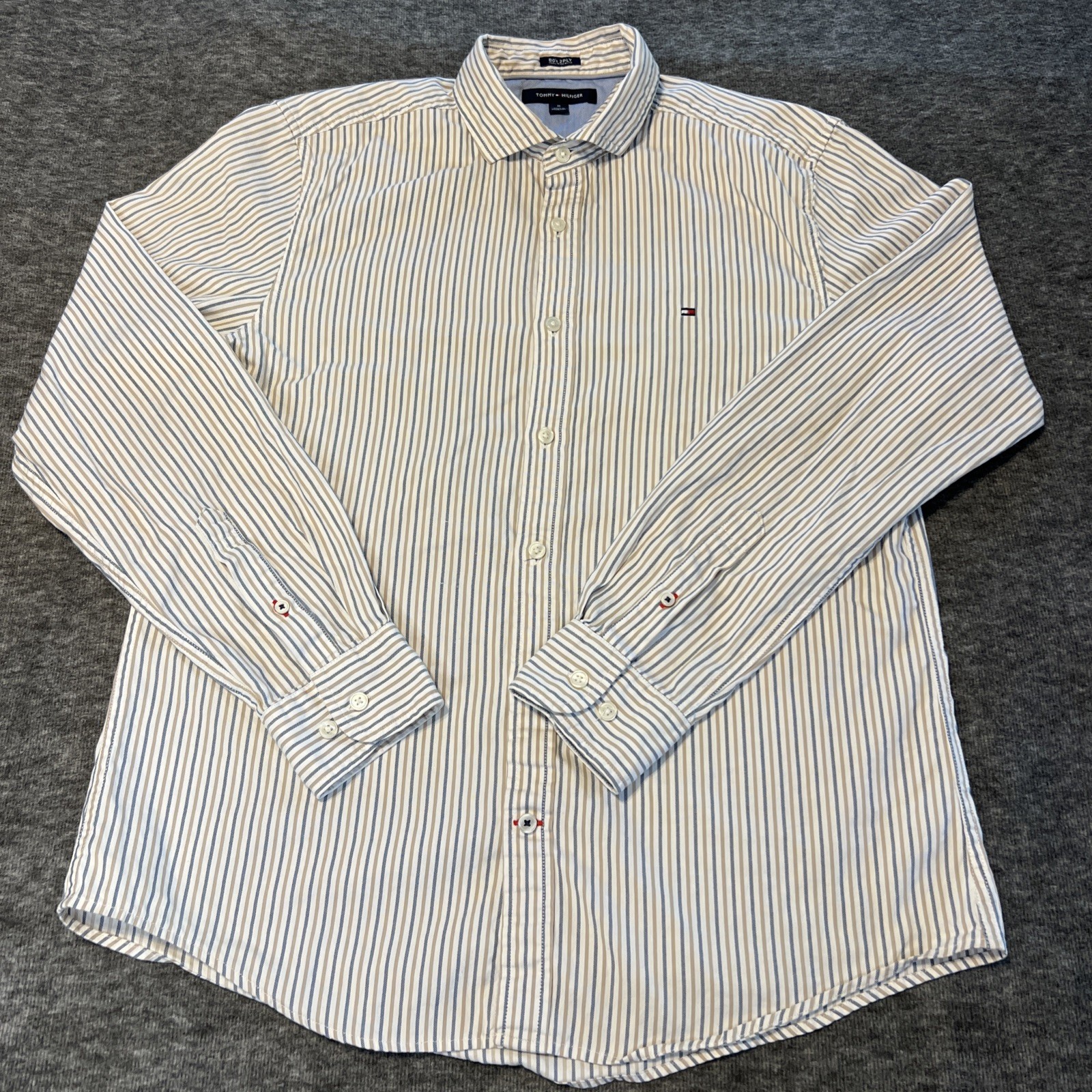 Tommy Hilfiger Shirt Mens Medium  Plaid 80's 2Ply Fabric Cotton Long Sleeve