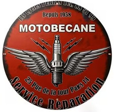 Plaque Murale Métal Ronde "MOTOBECANE Service Réparation" Art Déco Vintage