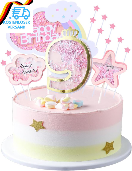 9. Geburtstag Tortendeko MäDchen - Happy Birthday Regenbogen Cake Topper Wolken-image
