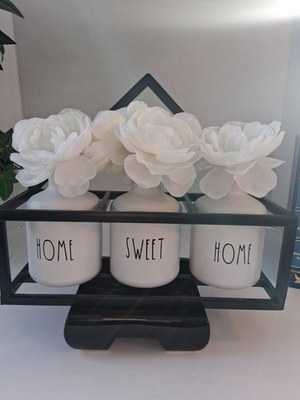 #ad Rae Dunn Artisan Collection: Home Sweet Home Vase Ensemble;Iron Carrier Shelf $16.95