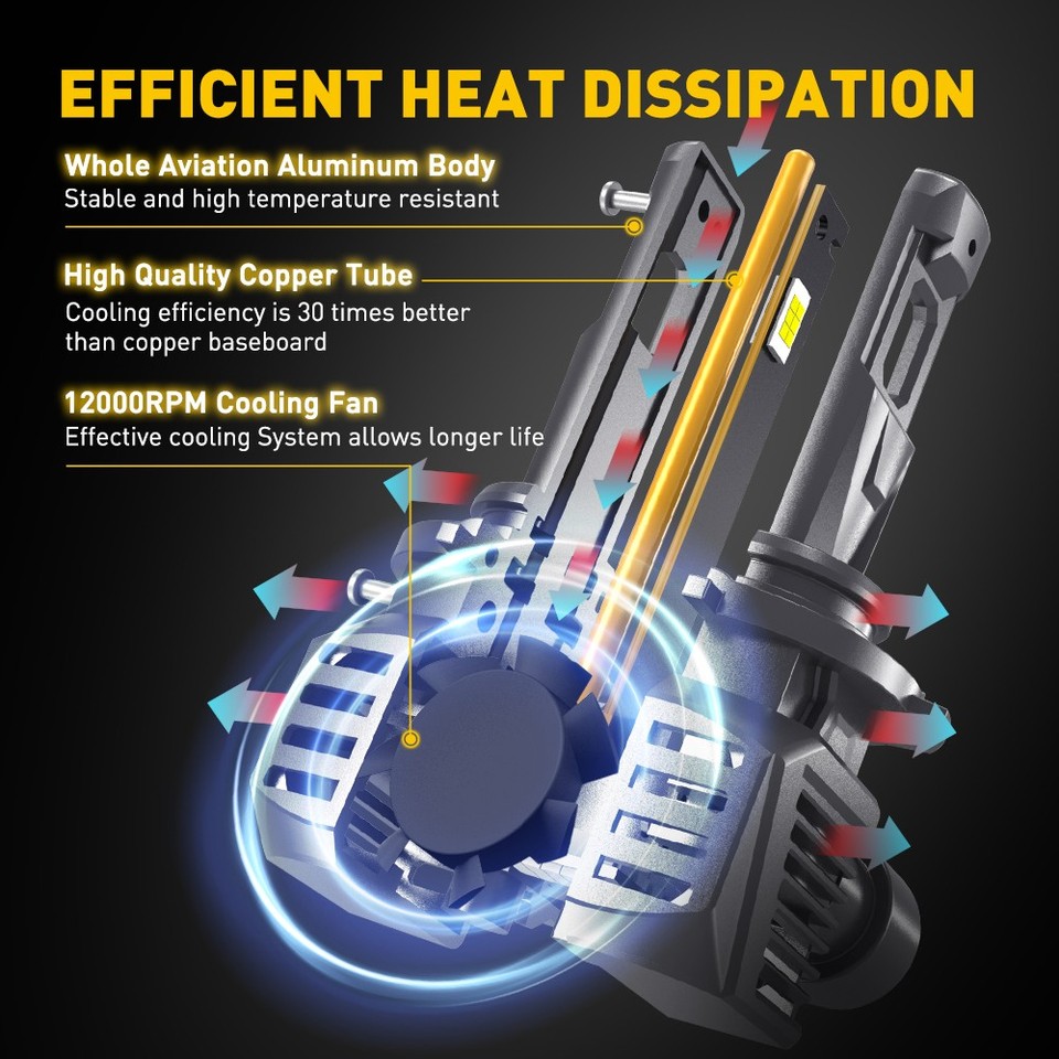 9005&H11 LED Headlight HIGH LOW BEAM Kit Bulbs x4 Cool White 6000K Super Bright 696823749716