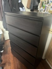 IKEA 5 Drawer Chest Of Drawers Black Wood Good Condition (set 2)