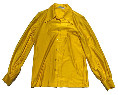 Qiana Lady Arrow Women Yellow Long Sleeve Collared Button Up Shirt Sz Large