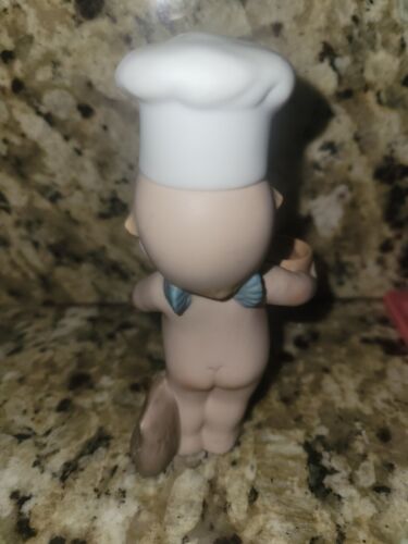 Vintage Kewpie Ceramic Baby w/ Wings Chef Hat Bowl, Spoon and Flour 5" Figurine - Picture 3 of 5