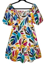 Tabitha Brown x Target Dress Medium Mini Empire Waist Smocked Back Linen Blend